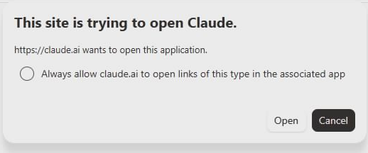 The browser hands the sign-in back to the app